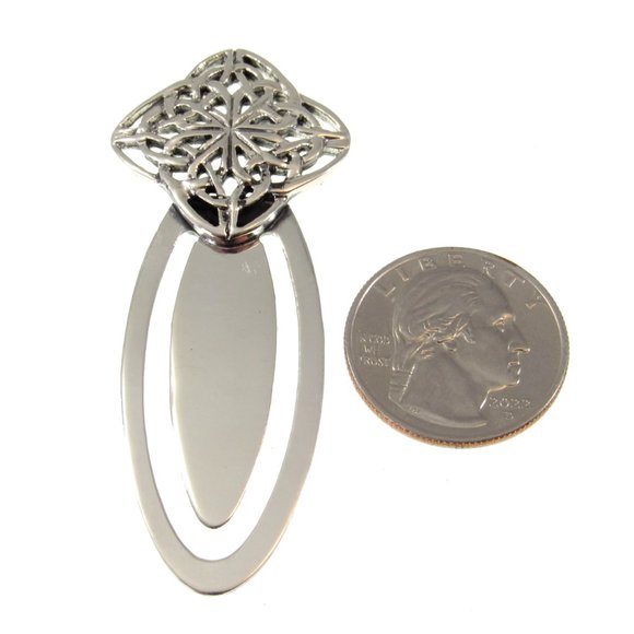 Solid 925 Sterling Silver Celtic Quaternary Knot Bookmark, Irish Page Marker - Picture 5 of 8